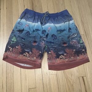 Peter Millar SeaSide Shorts Mens XL‎ Blue Ocean  Print Aquatic Surf Swim Trunks